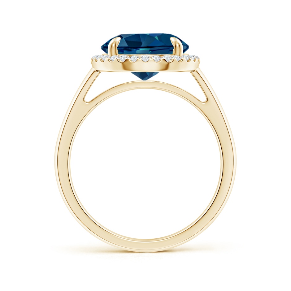 10mm AAAA Round London Blue Topaz Cathedral Ring with Diamond Halo in Yellow Gold side-1