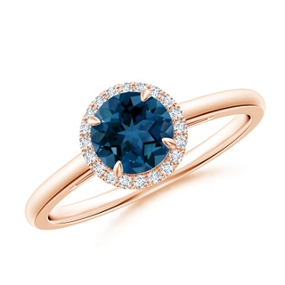 6mm AAA Round London Blue Topaz Cathedral Ring with Diamond Halo in Rose Gold