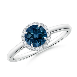 6mm AAAA Round London Blue Topaz Cathedral Ring with Diamond Halo in P950 Platinum