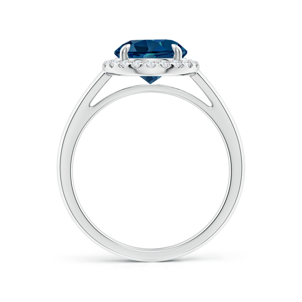 8mm AAAA Round London Blue Topaz Cathedral Ring with Diamond Halo in White Gold Side-1