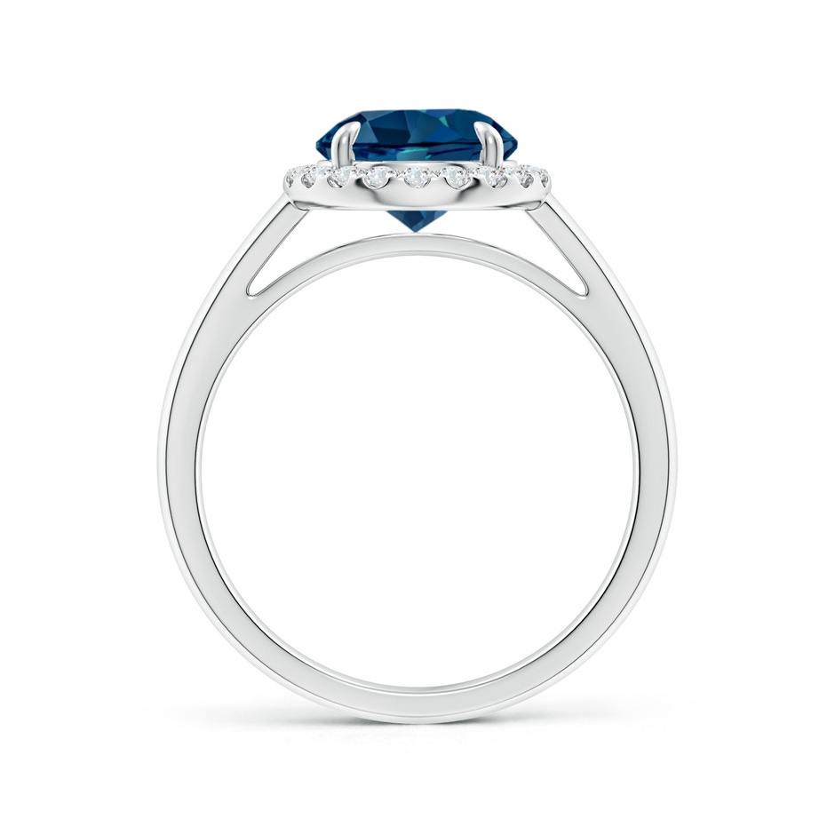 8mm AAAA Round London Blue Topaz Cathedral Ring with Diamond Halo in White Gold side-1