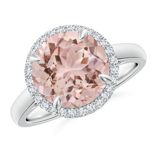 10mm AAA Round Morganite Cathedral Ring with Diamond Halo in White Gold