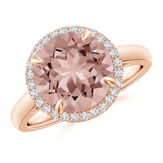10mm AAAA Round Morganite Cathedral Ring with Diamond Halo in Rose Gold