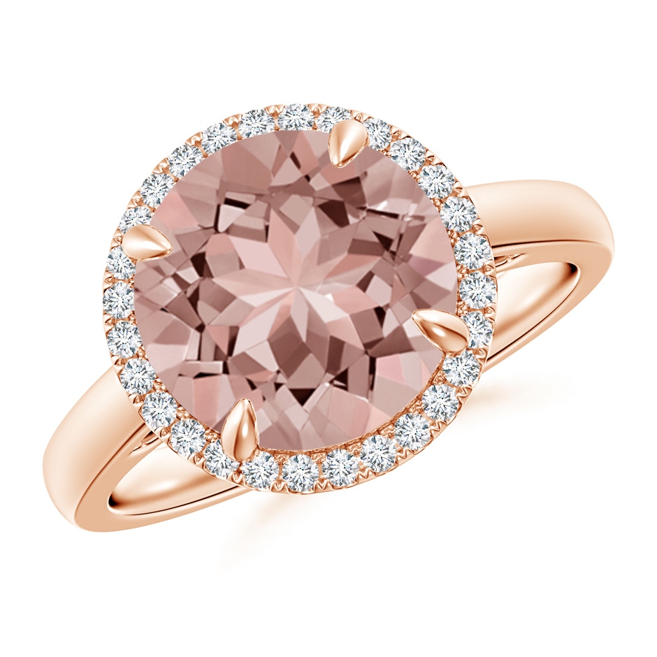 10mm AAAA Round Morganite Cathedral Ring with Diamond Halo in Rose Gold 