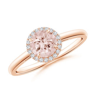 6mm AA Round Morganite Cathedral Ring with Diamond Halo in 10K Rose Gold