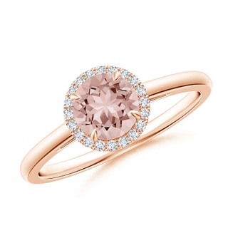 6mm AAAA Round Morganite Cathedral Ring with Diamond Halo in Rose Gold