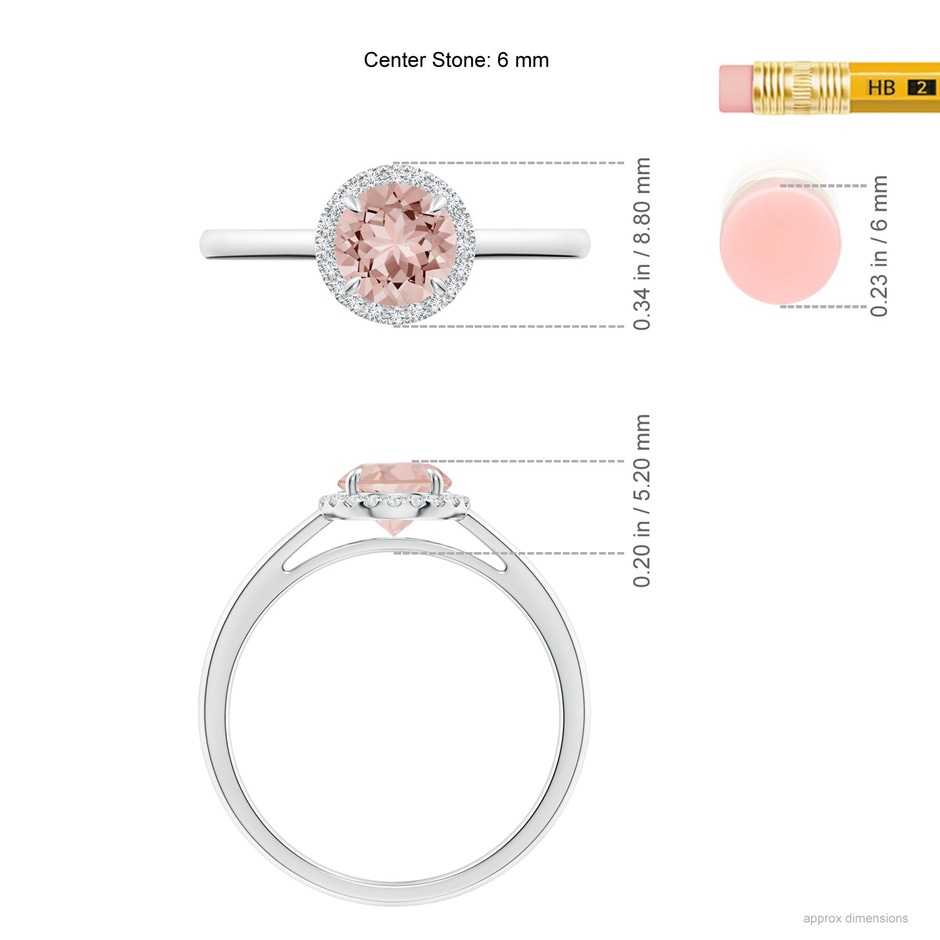 6mm AAAA Round Morganite Cathedral Ring with Diamond Halo in White Gold ruler