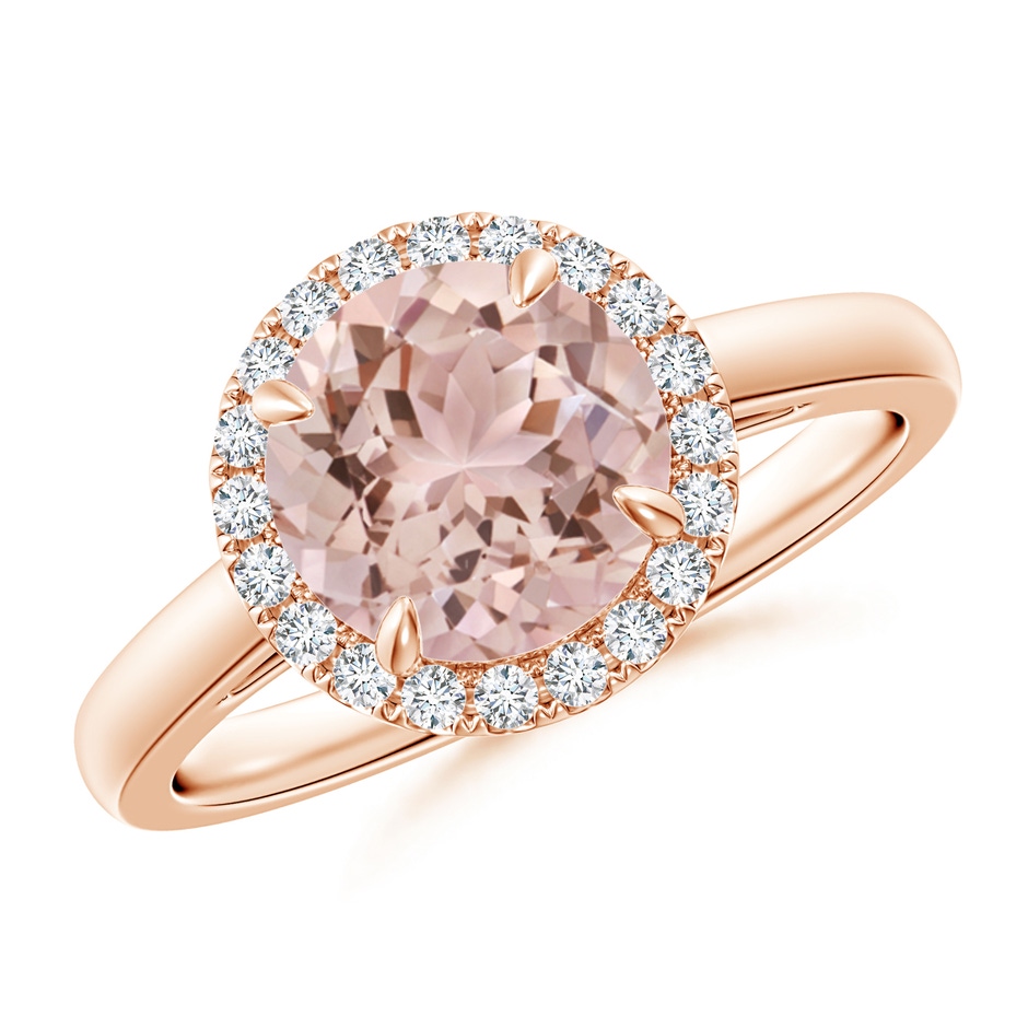 8mm AAA Round Morganite Cathedral Ring with Diamond Halo in Rose Gold 