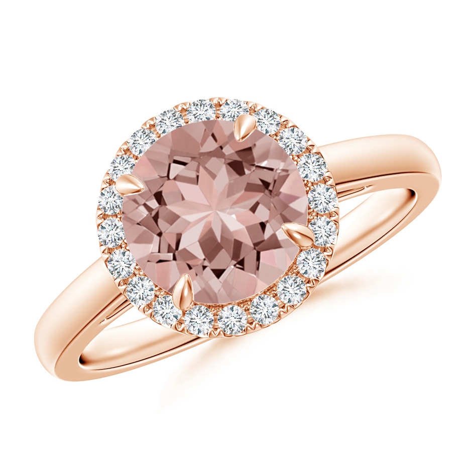 8mm AAAA Round Morganite Cathedral Ring with Diamond Halo in Rose Gold 