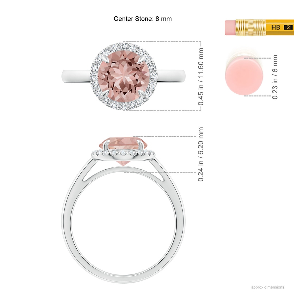 8mm AAAA Round Morganite Cathedral Ring with Diamond Halo in White Gold Ruler