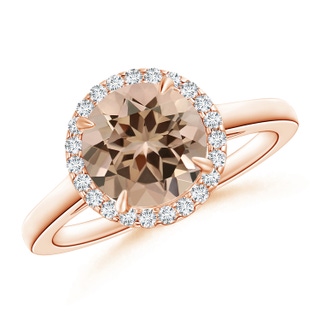 7.06x7.00x4.40mm AAA GIA Certified Round Morganite Cathedral Ring with Diamond Halo in 18K Rose Gold