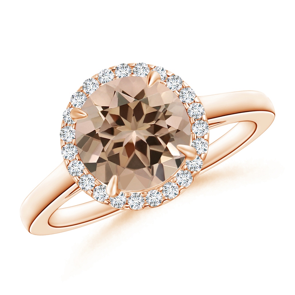 7.06x7.00x4.40mm AAA GIA Certified Round Morganite Cathedral Ring with Diamond Halo in Rose Gold