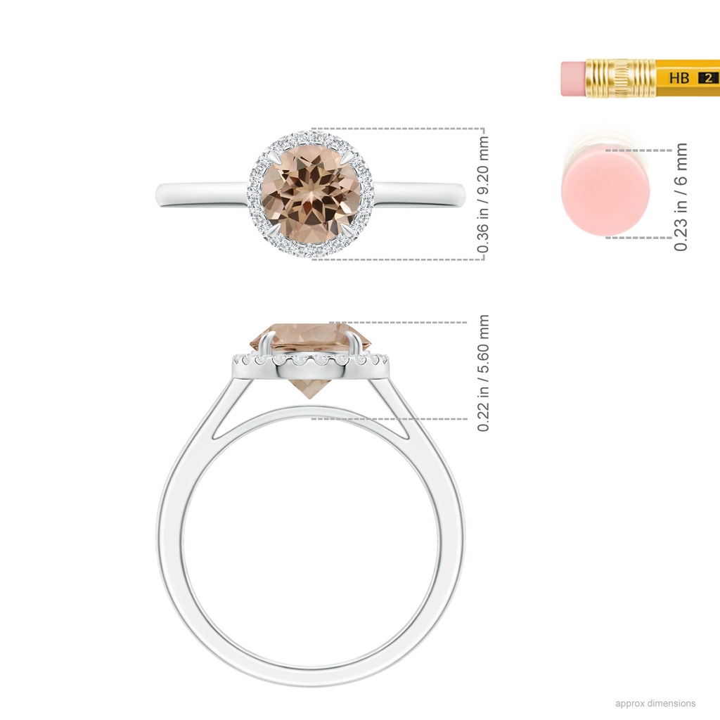 7.06x7.00x4.40mm AAA GIA Certified Round Morganite Cathedral Ring with Diamond Halo in White Gold ruler