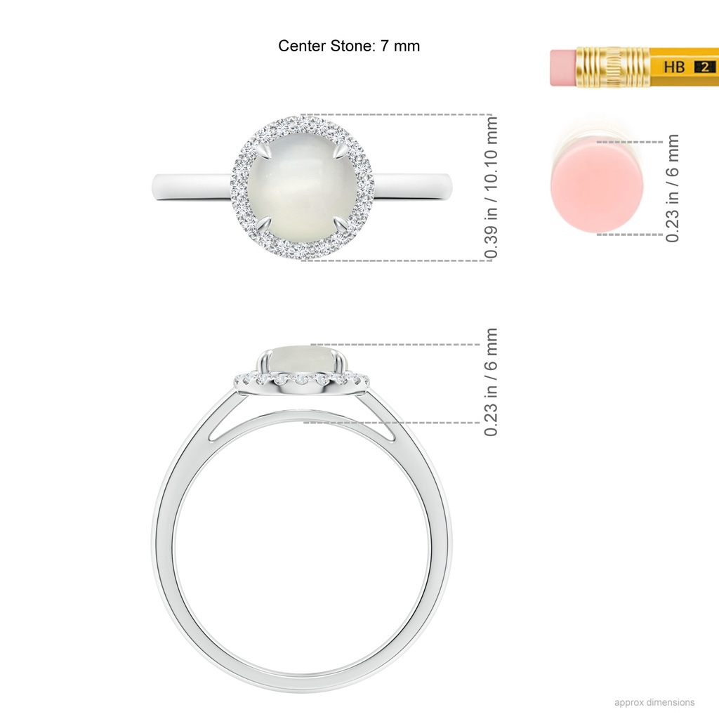 7mm AAA Round Moonstone Cathedral Ring with Diamond Halo in White Gold Ruler