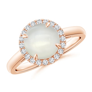8mm AAAA Round Moonstone Cathedral Ring with Diamond Halo in Rose Gold