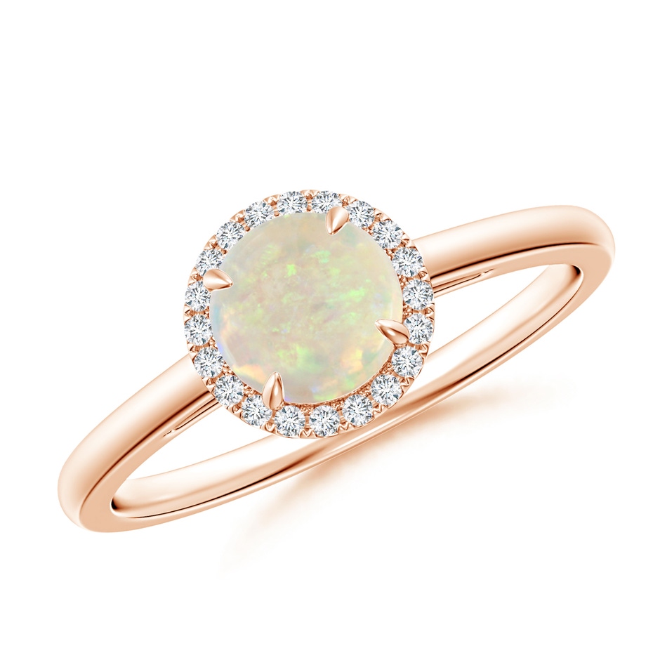 6mm AAA Round Opal Cathedral Ring with Diamond Halo in Rose Gold 
