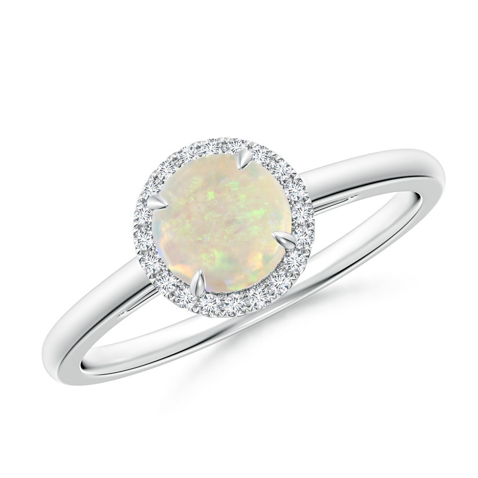 6mm AAA Round Opal Cathedral Ring with Diamond Halo in White Gold 