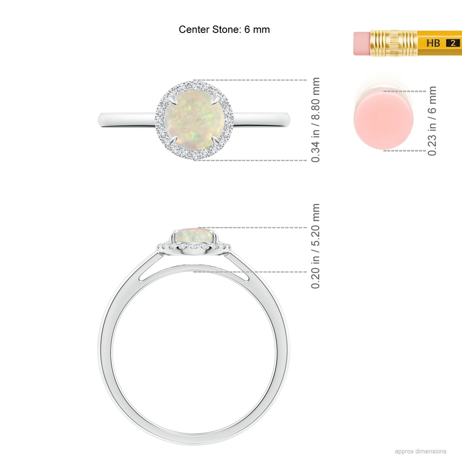 6mm AAA Round Opal Cathedral Ring with Diamond Halo in White Gold ruler