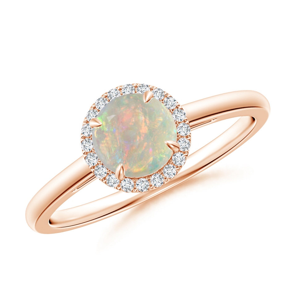 6mm AAAA Round Opal Cathedral Ring with Diamond Halo in Rose Gold 