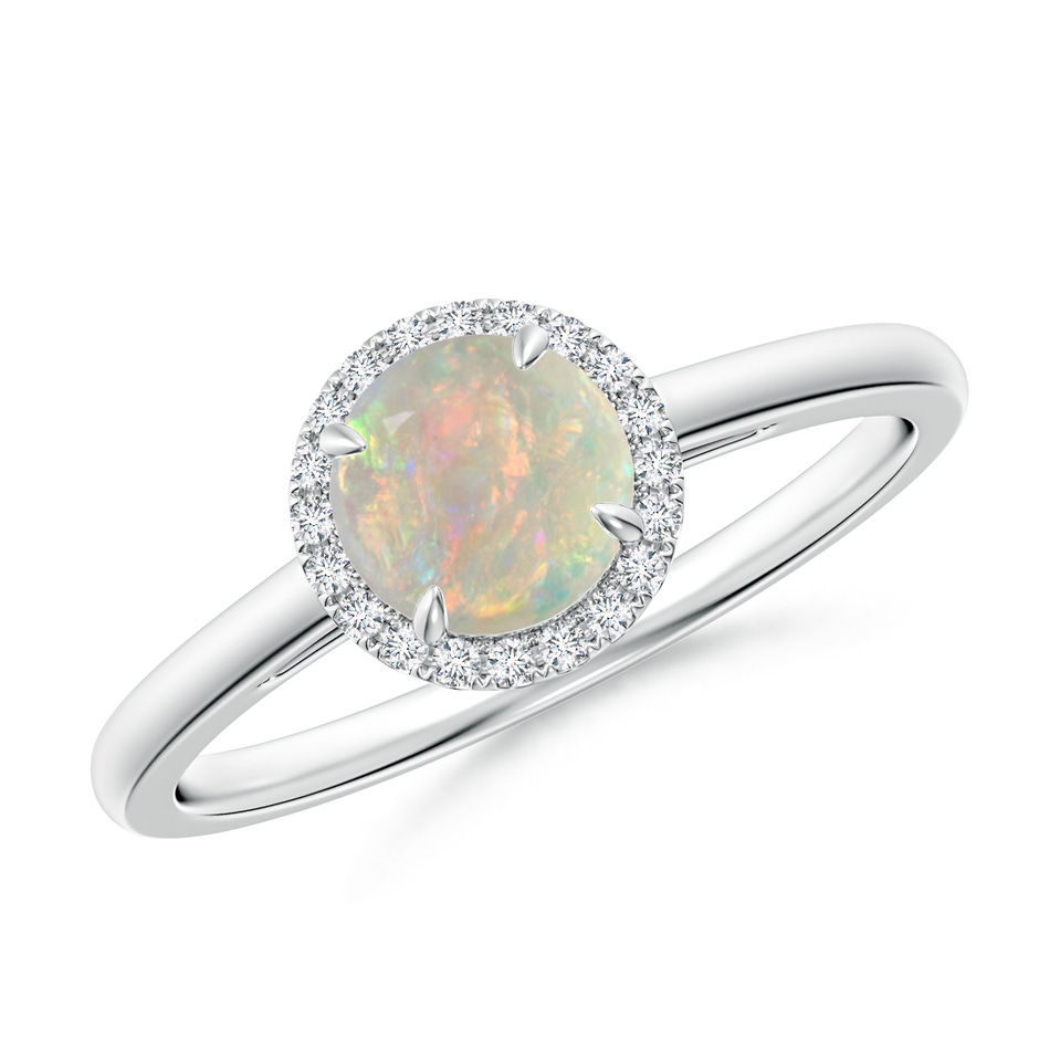 6mm AAAA Round Opal Cathedral Ring with Diamond Halo in White Gold 