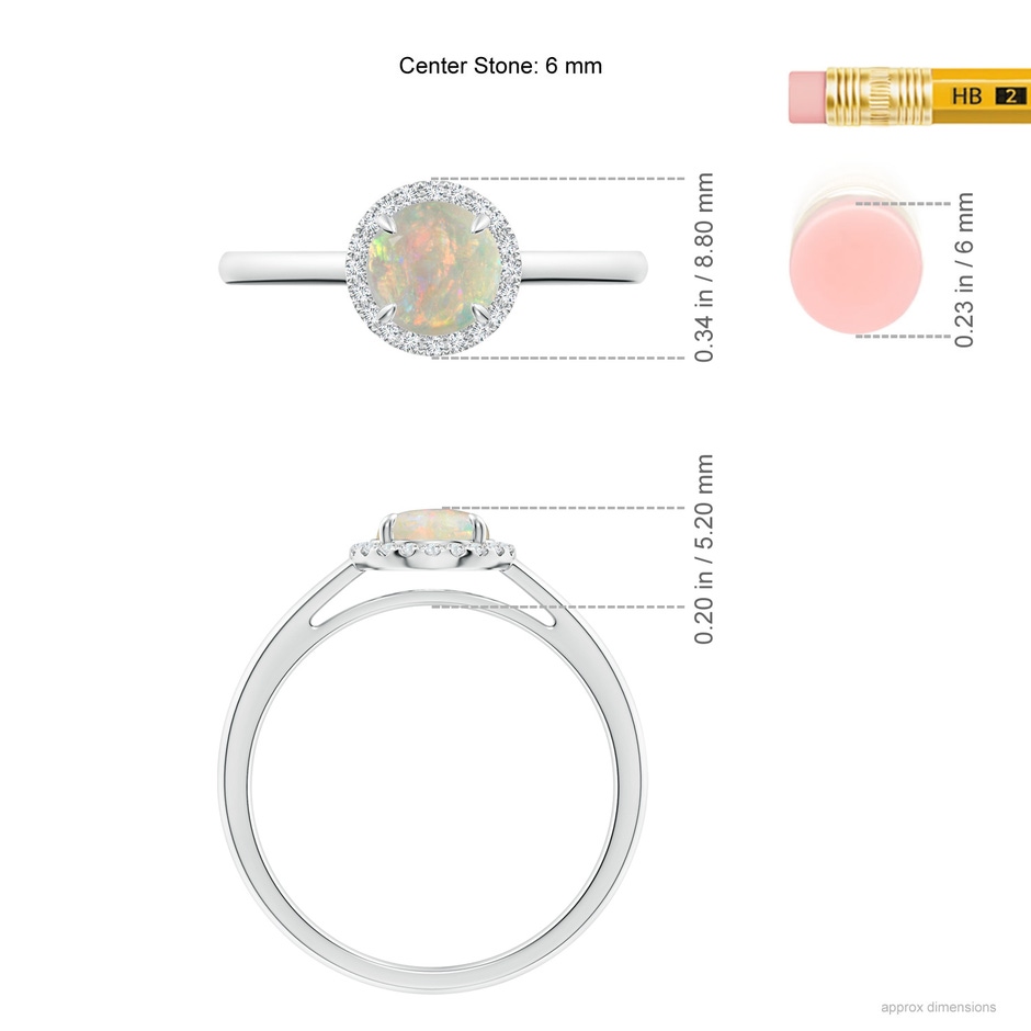 6mm AAAA Round Opal Cathedral Ring with Diamond Halo in White Gold ruler