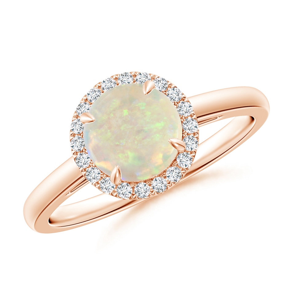 7mm AAA Round Opal Cathedral Ring with Diamond Halo in Rose Gold 