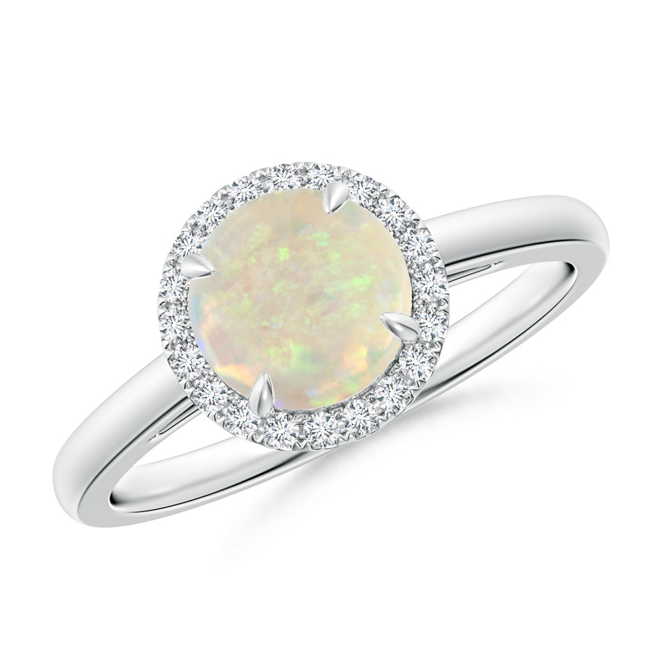 7mm AAA Round Opal Cathedral Ring with Diamond Halo in White Gold 