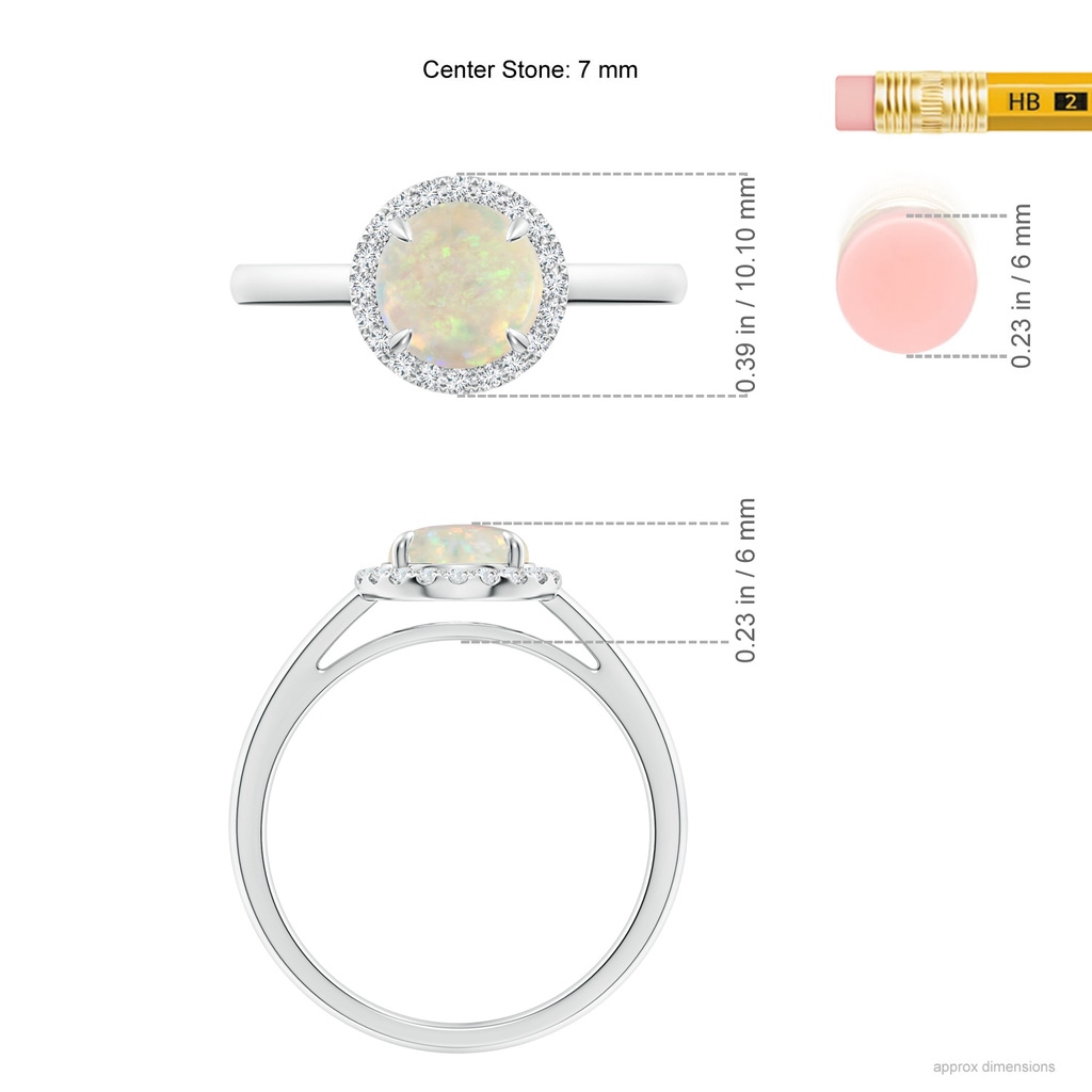 7mm AAA Round Opal Cathedral Ring with Diamond Halo in White Gold Ruler