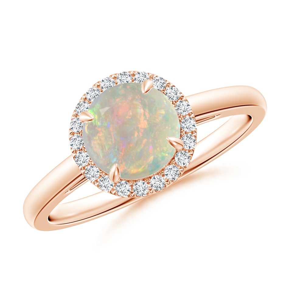 7mm AAAA Round Opal Cathedral Ring with Diamond Halo in Rose Gold 