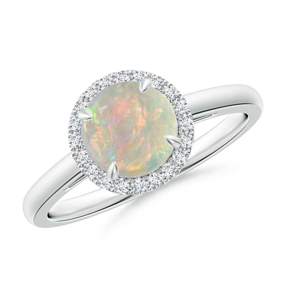 7mm AAAA Round Opal Cathedral Ring with Diamond Halo in White Gold 