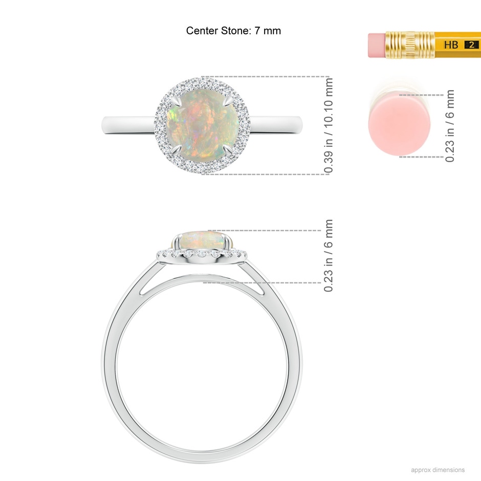 7mm AAAA Round Opal Cathedral Ring with Diamond Halo in White Gold ruler