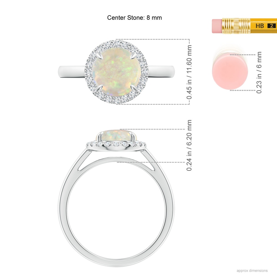 8mm AAA Round Opal Cathedral Ring with Diamond Halo in White Gold ruler