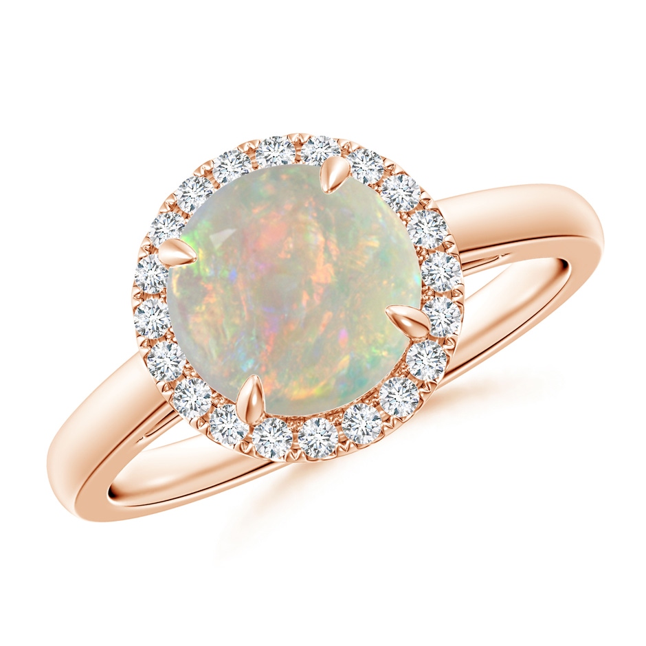 8mm AAAA Round Opal Cathedral Ring with Diamond Halo in Rose Gold 