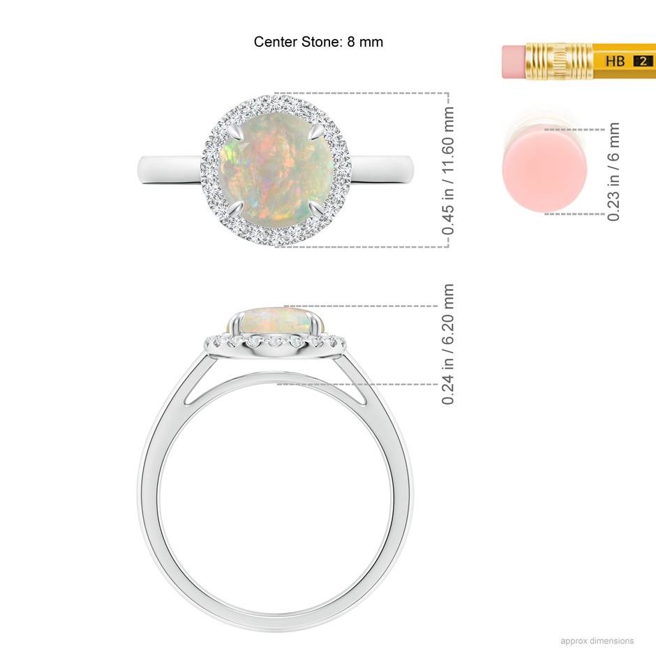 8mm AAAA Round Opal Cathedral Ring with Diamond Halo in White Gold ruler