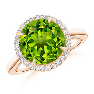 10mm AAAA Round Peridot Cathedral Ring with Diamond Halo in Rose Gold