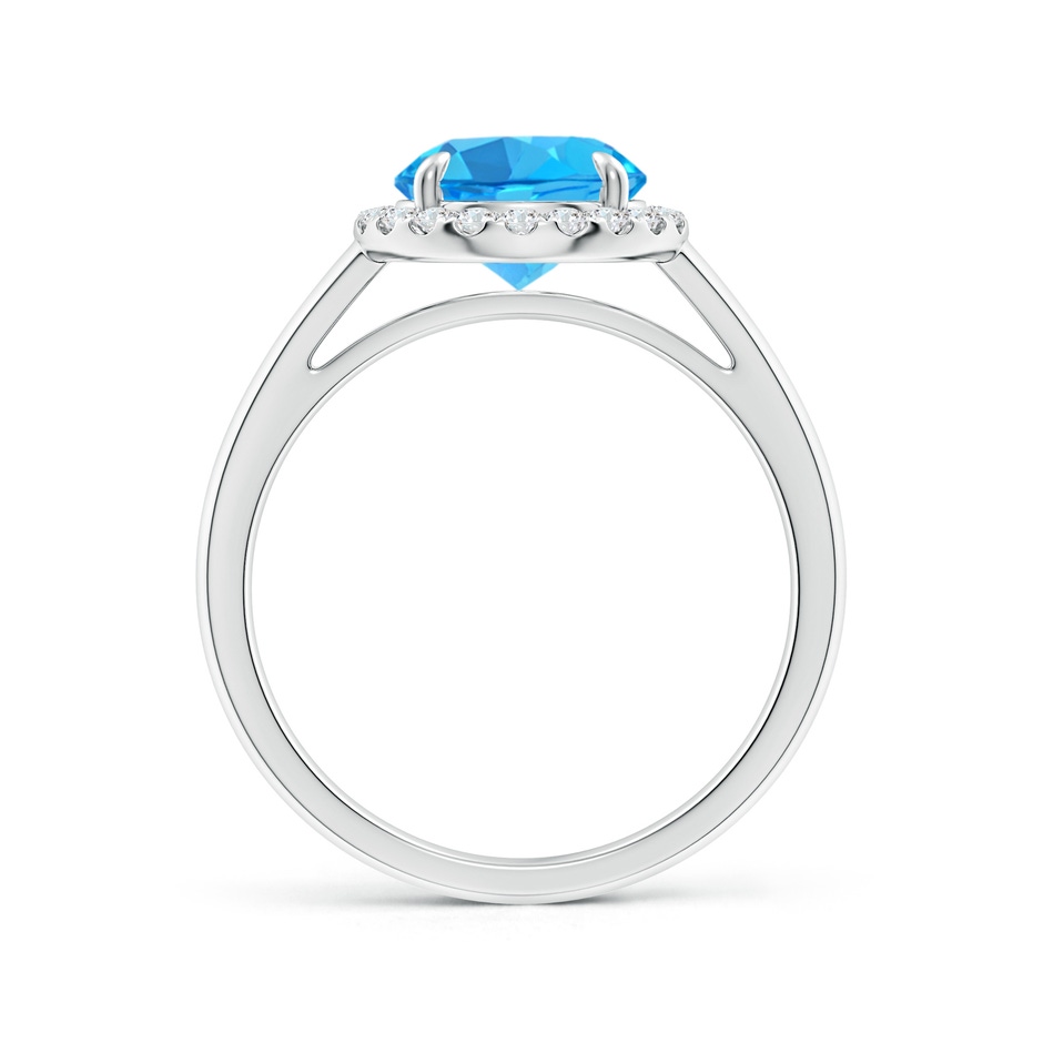 8mm AAA Round Swiss Blue Topaz Cathedral Ring with Diamond Halo in White Gold side-1