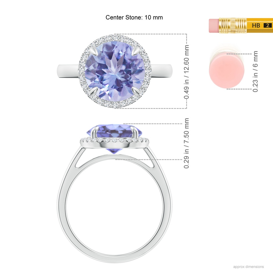 10mm A Round Tanzanite Cathedral Ring with Diamond Halo in P950 Platinum ruler