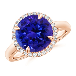 10mm AAAA Round Tanzanite Cathedral Ring with Diamond Halo in Rose Gold