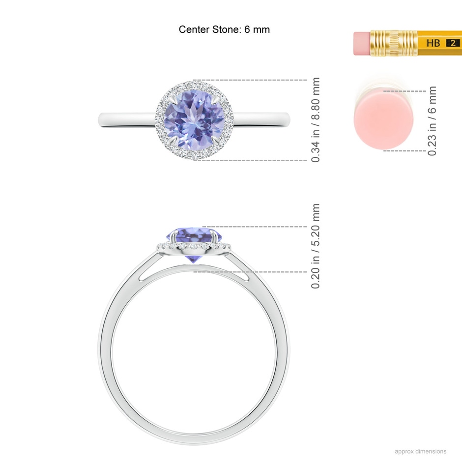 6mm A Round Tanzanite Cathedral Ring with Diamond Halo in P950 Platinum ruler