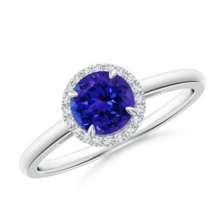 6mm AAAA Round Tanzanite Cathedral Ring with Diamond Halo in White Gold