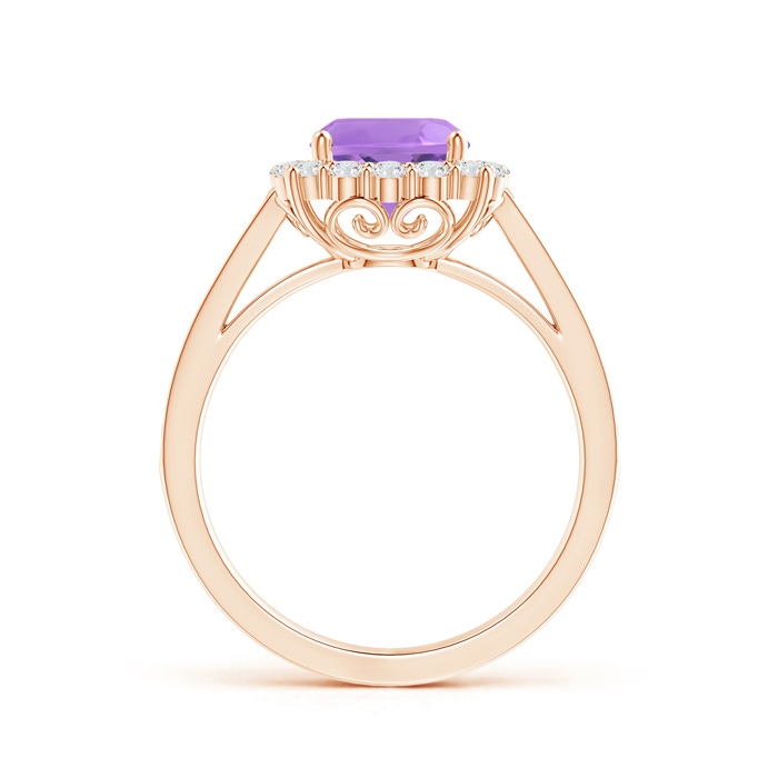 7mm A Cushion Amethyst Cocktail Ring with Diamond Halo in Rose Gold side-1