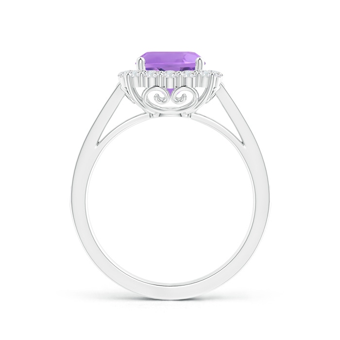 7mm A Cushion Amethyst Cocktail Ring with Diamond Halo in White Gold side-1