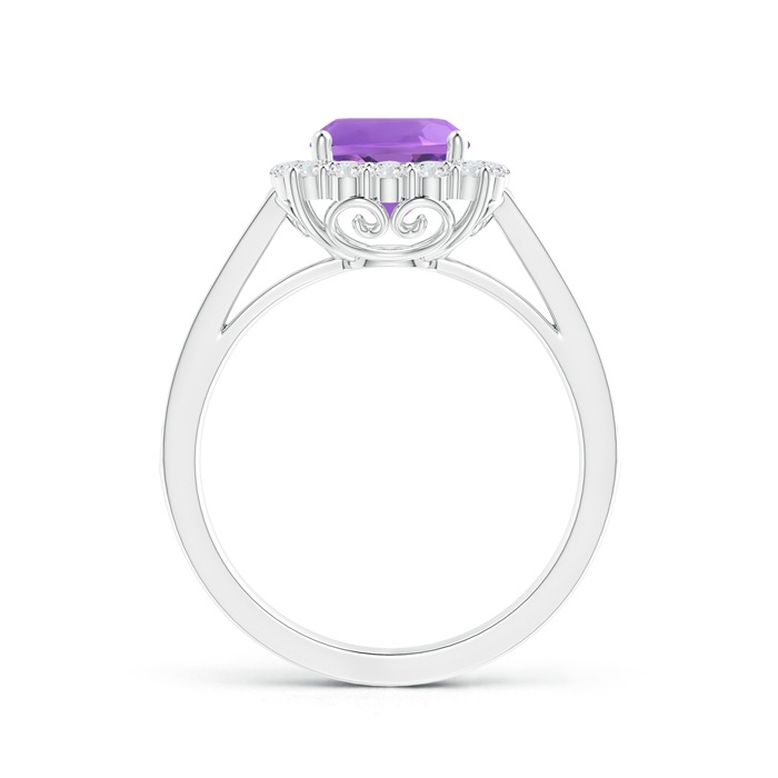 7mm AA Cushion Amethyst Cocktail Ring with Diamond Halo in White Gold side-1