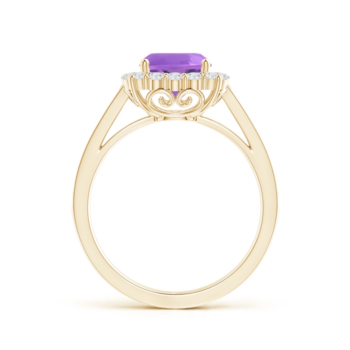 7mm AA Cushion Amethyst Cocktail Ring with Diamond Halo in Yellow Gold side-1