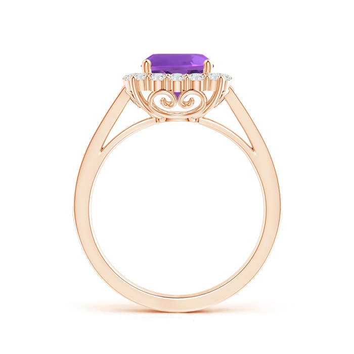 7mm AAA Cushion Amethyst Cocktail Ring with Diamond Halo in Rose Gold side-1