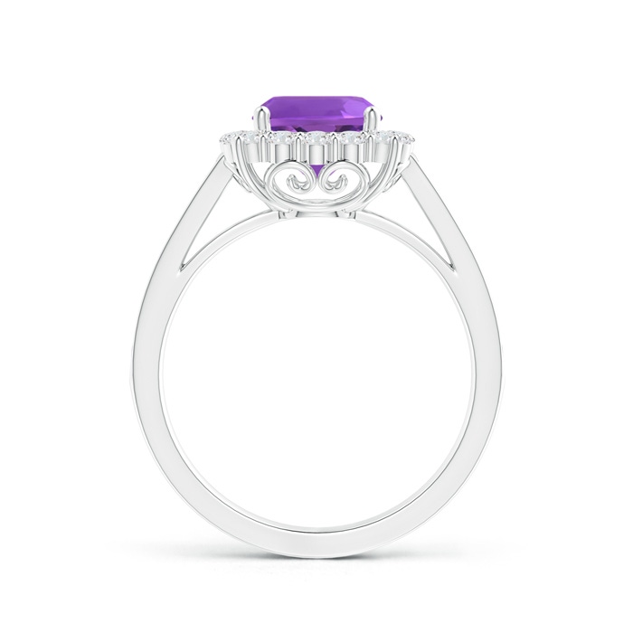 7mm AAA Cushion Amethyst Cocktail Ring with Diamond Halo in White Gold side-1