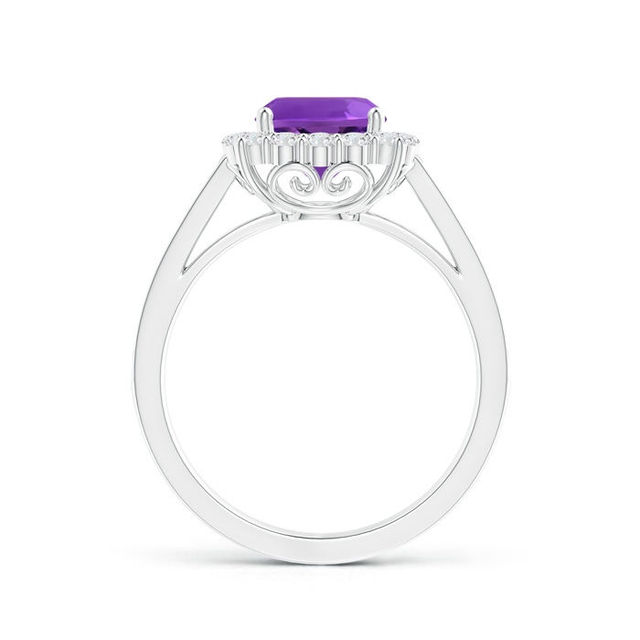 7mm AAAA Cushion Amethyst Cocktail Ring with Diamond Halo in P950 Platinum side-1