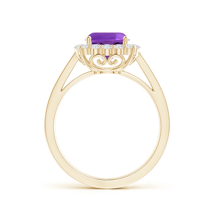 7mm AAAA Cushion Amethyst Cocktail Ring with Diamond Halo in Yellow Gold side-1