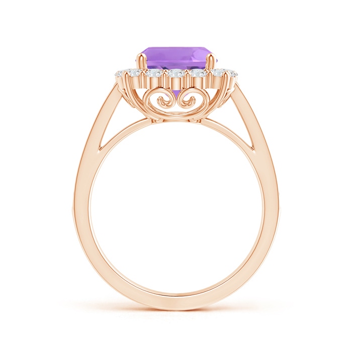 8mm A Cushion Amethyst Cocktail Ring with Diamond Halo in Rose Gold side-1