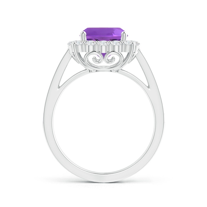 8mm AAA Cushion Amethyst Cocktail Ring with Diamond Halo in White Gold side-1
